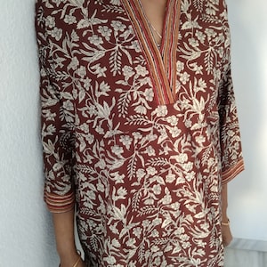 tunica di cotone, kurti indiano, kurti di cotone, regali per lei, abbigliamento da resort, loungewear, tunica estiva, top boho, regalo per la festa della mamma, regalo postpartum per mamma, boho immagine 3