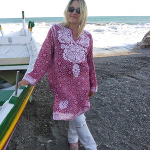 handgemachte Tunika, bestickte Tunika, Geschenke für sie, Resort-Kleidung, Loungewear, Muttertagsgeschenk, Mutter-Postpartum-Geschenk, Boho-Tunika, indische Kurti