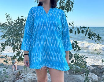 Ikkat tunic,gifts for her,cotton tunic,tunica,cotton kurti,resort wear,boho tunic,mom postpartum gift,cotton cover up,Cotton shirt