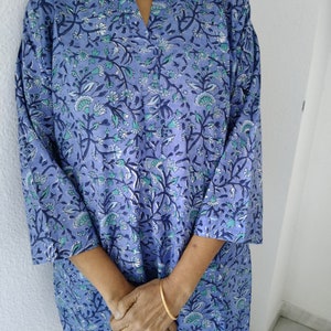 katoenen tuniek, blokprint kurti, cadeaus voor haar, zomertuniek, moeder postpartum cadeau, boho tuniek, zwem cover up, afbeelding 2