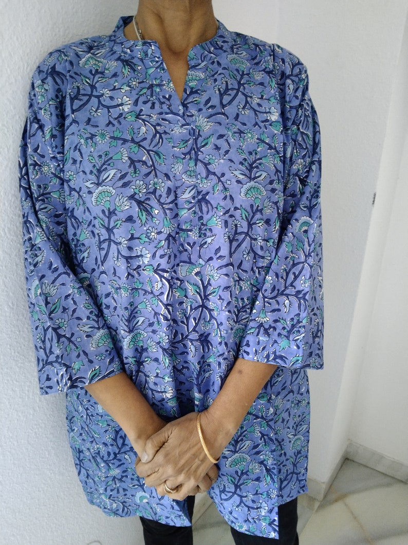 tunique en coton, kurti à imprimé bloc, cadeaux pour elle, tunique d'été, cadeau post-partum pour maman, tunique bohème, maillot de bain, image 2