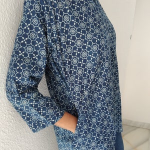 tunique en coton indigo, tenues de villégiature, vêtements d'intérieur, tunique biologique, tunique d'été, haut bohème, kurti indien, kurti en coton, tenue de bain, image 3