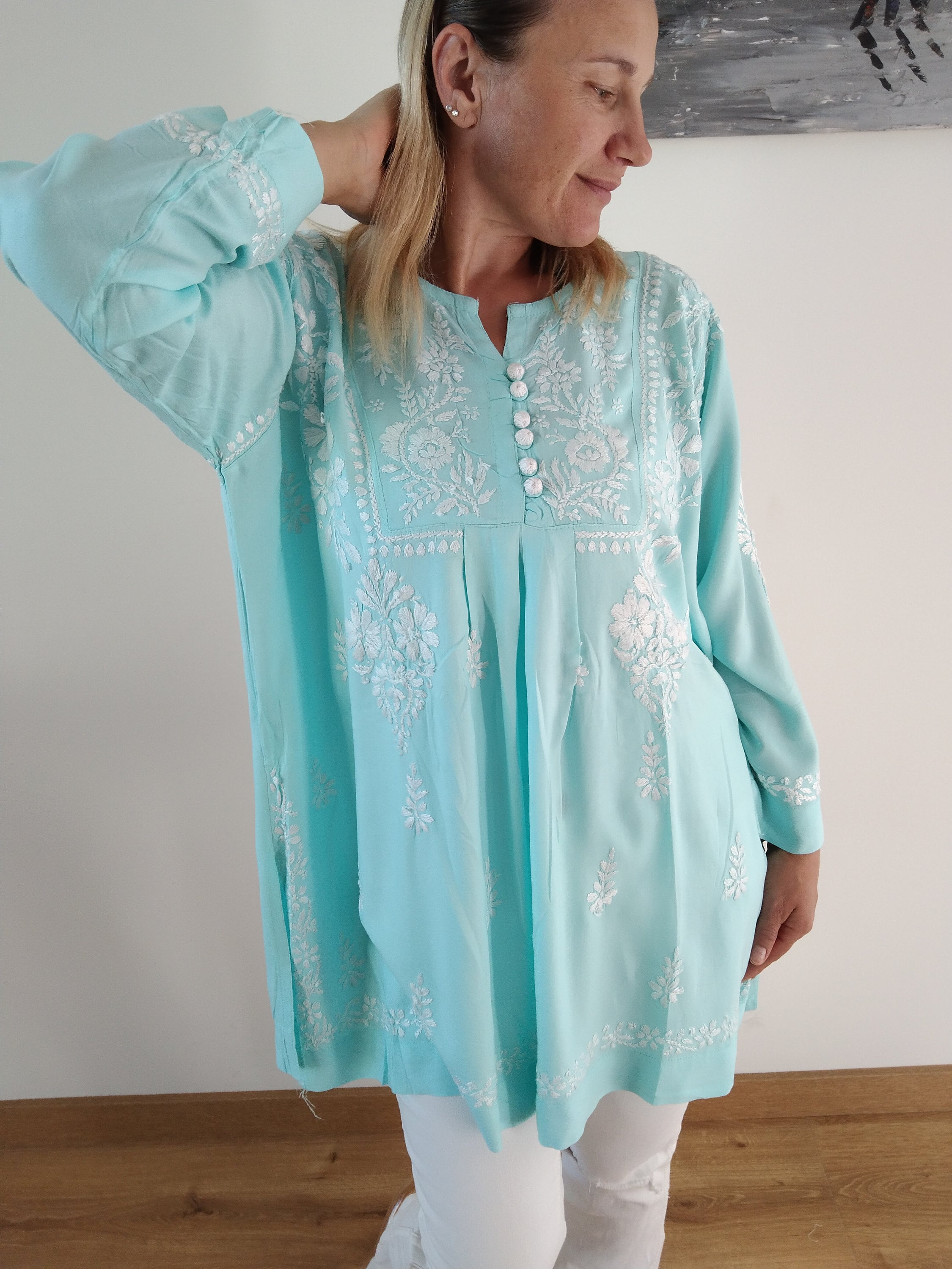 modal hand embroidered tunic,gifts for her,resort wear,summer tunic,mother's day gift,mom Postpartum gift, Christmas gift,boho tunic, kurti