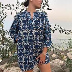 indigo kurti,indigo Tunika,Bio Tunika,Geschenke für sie,Mama Postpartum Geschenk,Boho Tunika,Baumwoll Kurti,Beachwear,Mama Postpartum Geschenk,Boho Tunika