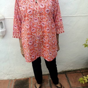 Orange Garden Tunic,cotton tunic,summer tunic,resort wear,beachwear,swim cover up,mom postpartum gift,mothers day gift,boho tunic,kurti
