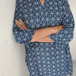 tunique en coton indigo, tenues de villégiature, vêtements d'intérieur, tunique biologique, tunique d'été, haut bohème, kurti indien, kurti en coton, tenue de bain, image 7