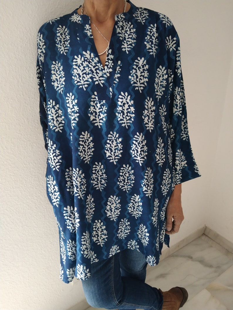 Rayon Tunika,Indigo Tunika,Bio Tunika,Geschenke für sie,Resortkleidung,Muttertagsgeschenk,Geschenk nach der Geburt,Strandkleidung,Swim Cover Up,Boho Tunika Bild 7