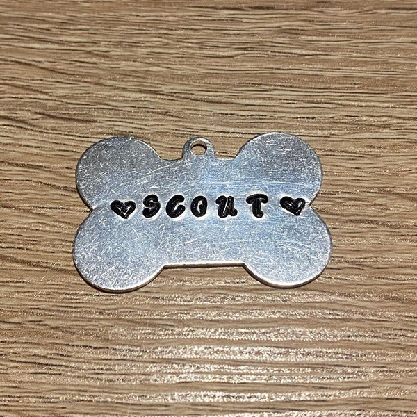 LIMITED TIME ONLY - Hand Stamped Personalized Custom Aluminum Pet Tag Dog Tag - Pet Tag - Name Stamped on Front & Mobile on Back in Sharpie