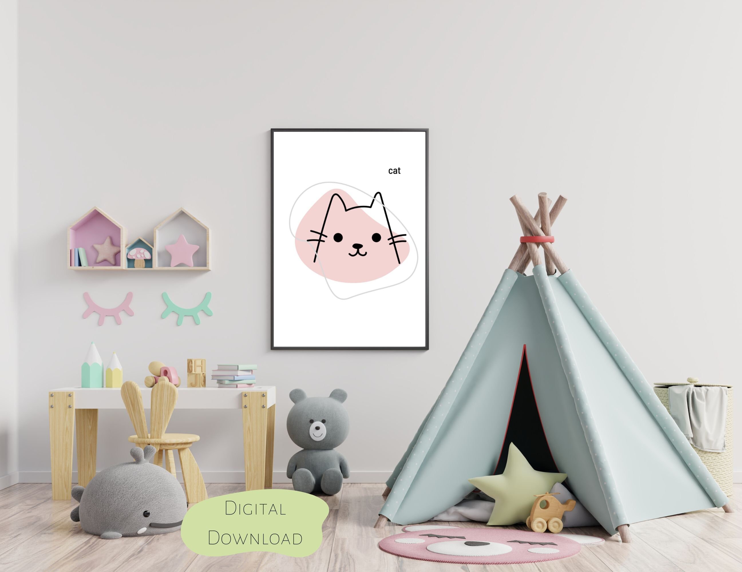 Modern Cat Print Line Drawing Instant Art Printable Wall Decor Wall Art