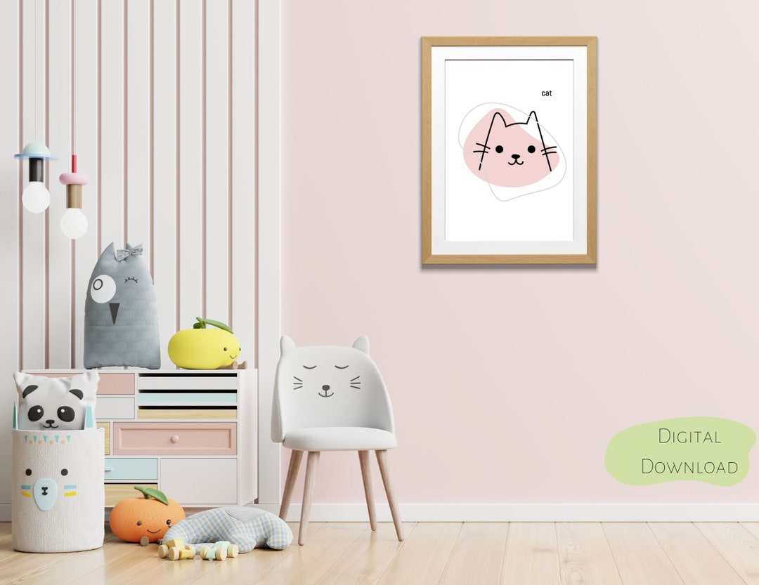 Modern Cat Print Line Drawing Instant Art Printable Wall Decor Wall Art