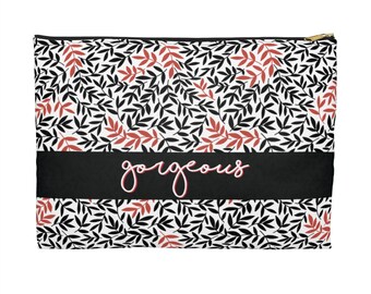 Black, White, and Red Floral Gorgeous Cosmetic Bag