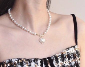 華麗 ★Alice Heart Drop Pearl Necklace RED,VINTAGE HOLLYWOOD ネックレス・ペンダント Pearl Heart Choker | Etsy