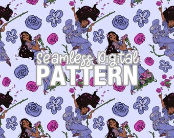 Isabella Purple and Pink Digital Seamless Pattern - PNG Seamless Pattern - Encanto Pattern - Purple Pattern - Encanto Digital Paper