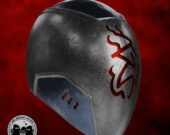 May include: A silver helmet with a red design on the side. The helmet has a blue visor and a textured surface.