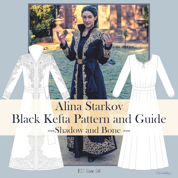 Shadow and Bone Alina Starkov Cosplay Kefta negro y patrón de bordado de vestido y guía de costura