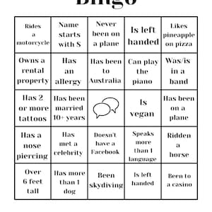 Carte de bingo brise-glace, Jeux de cartes de fête de bingo, Rassemblement social, Réunion en plein air, Événements intérieurs, Jeux amusants, Jeu de société divertissant