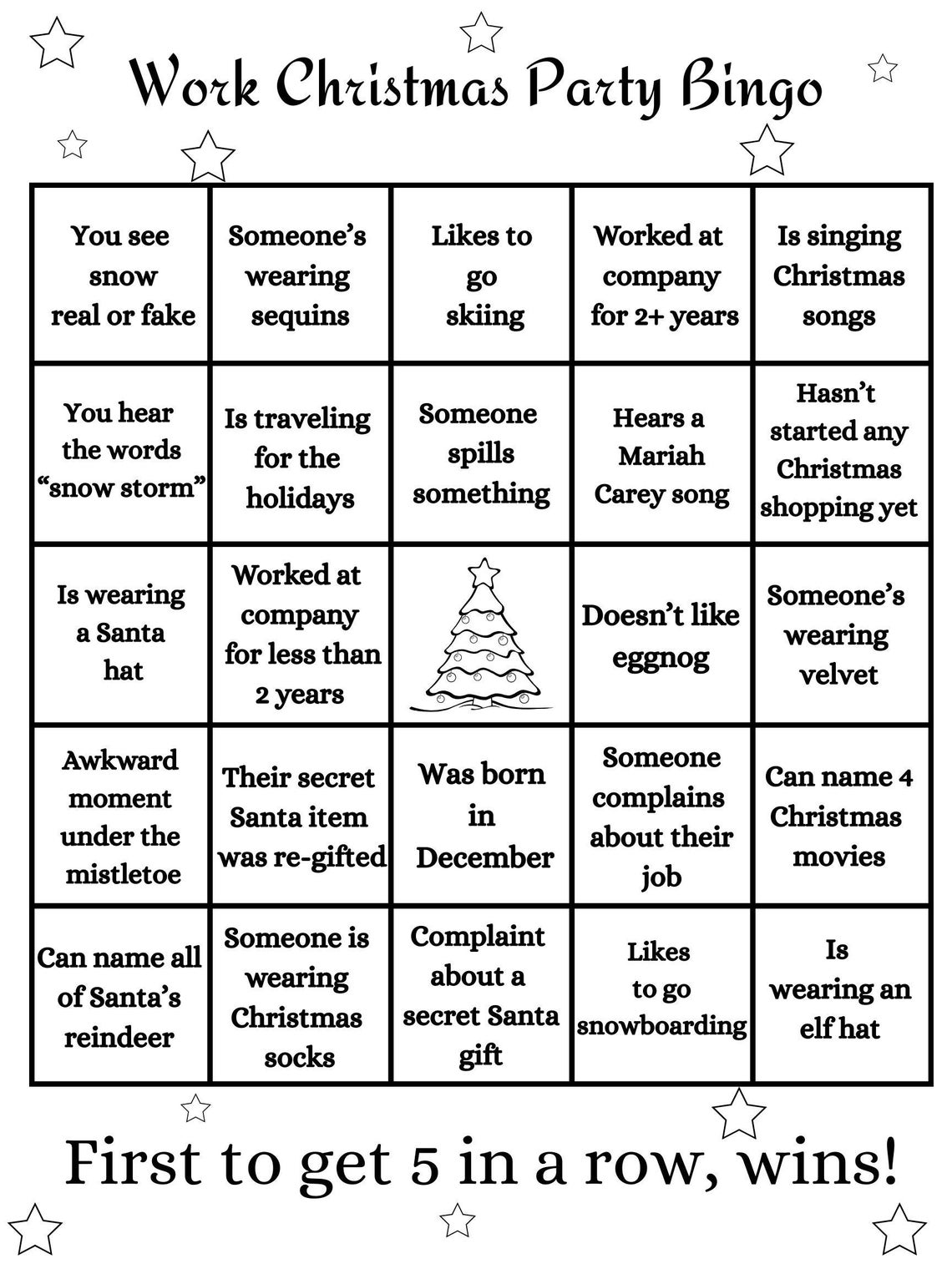 Christmas Work Party Bingo Card, Printable Bingo Card, Party Games ...