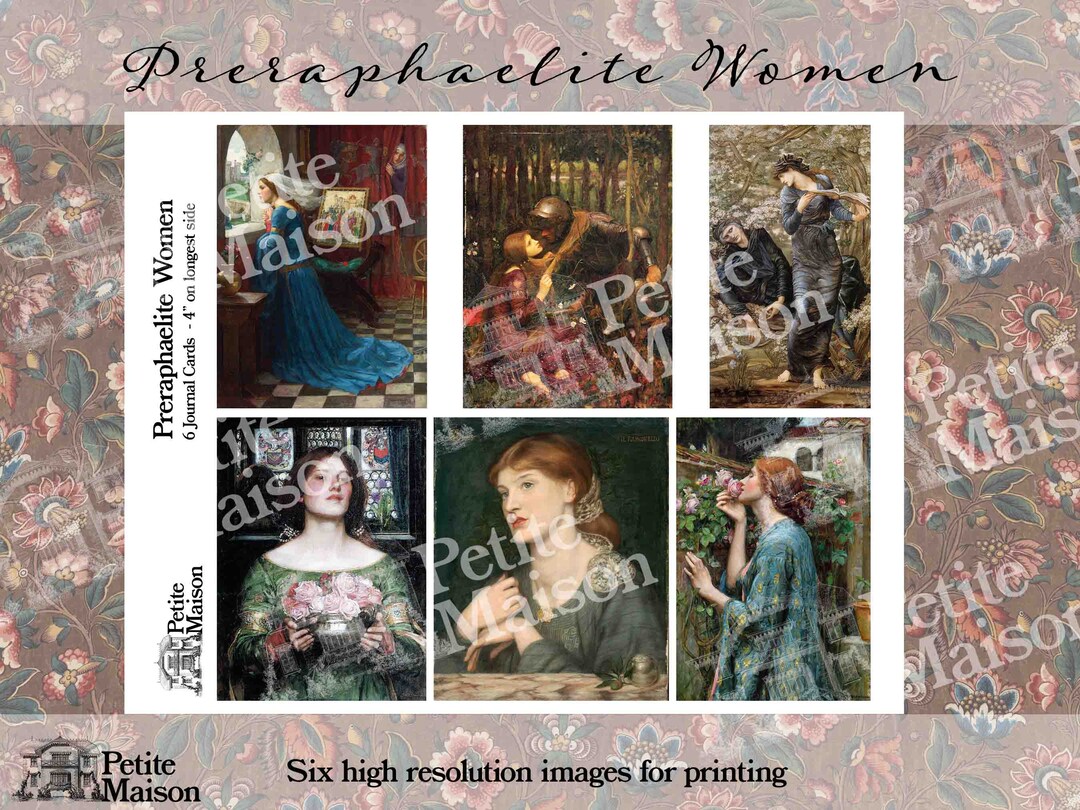 Printable Digital Journal Cards Preraphaelite Women Journal Cards