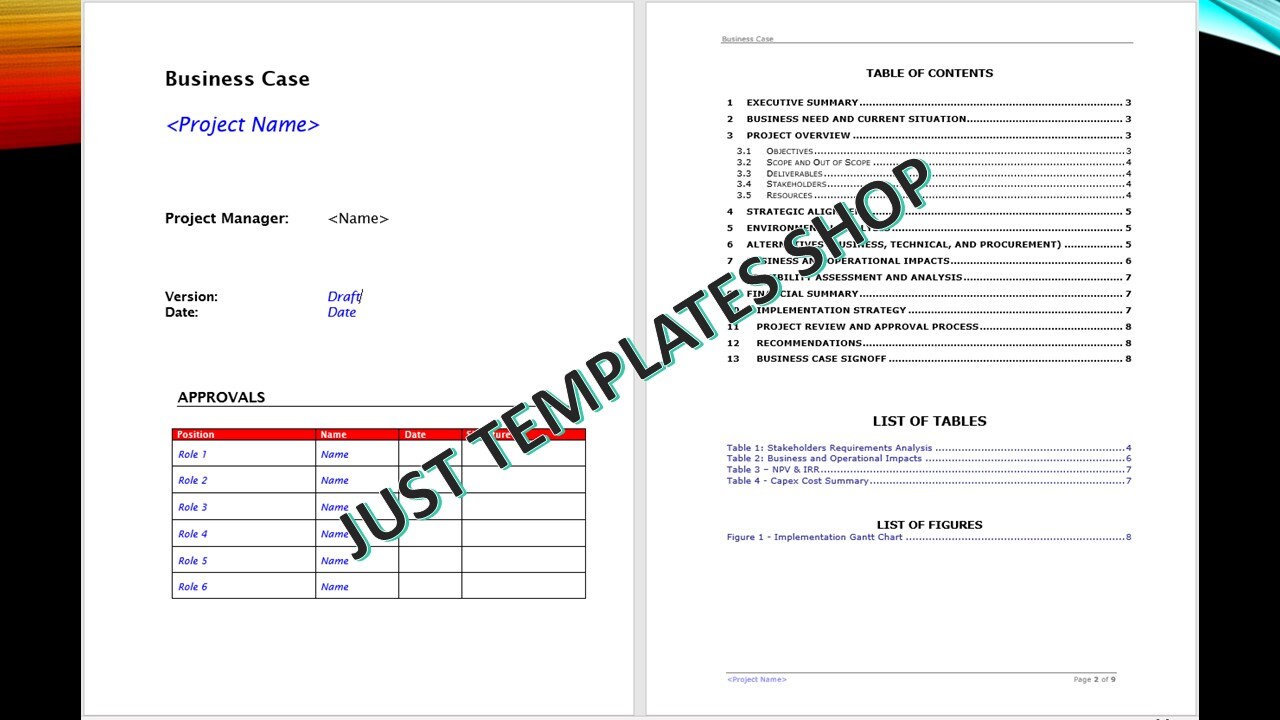 Project Business Case Template MS Word Etsy