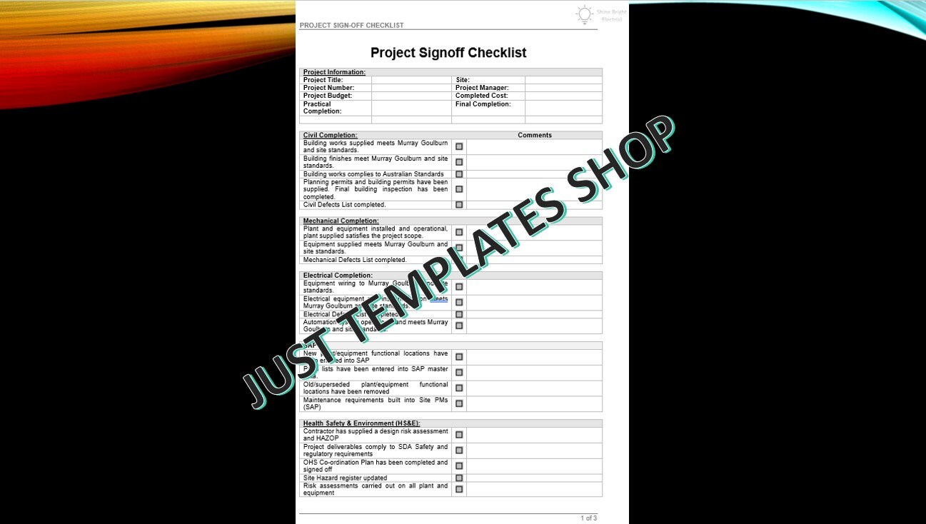 Project Completion / Handover Signoff Check List - Etsy
