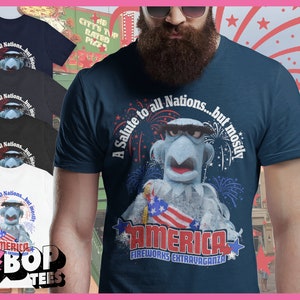 Camiseta de Sam Eagle de los Muppets, Saludo a todas las naciones, Camiseta desgastada, Camiseta 3D de los Muppets, Camiseta unisex patriótica de Disney