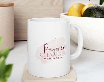 Taza de cerámica con la oración cristiana inspiradora que cambia las cosas, 325 ml y 440 ml - Regalo para creyentes, taza de café religiosa - Regalo religioso, cristiano