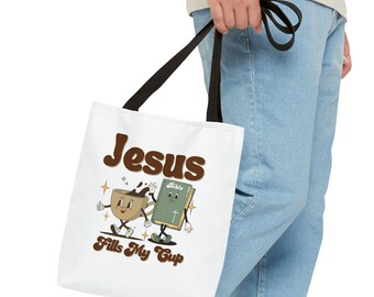 Bolsa de café e Bíblia Retro Jesus Fills My Cup, presente fiel para cristãos, bolsa de ombro religiosa, bolsa para livros cristãos,