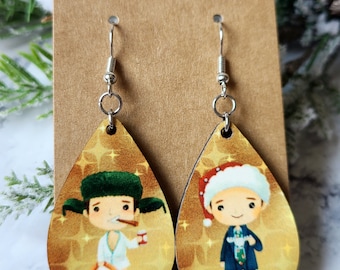 Orecchini ispirati ai film di Natale / Orecchini ispirati alle vacanze di Natale / Cugino Eddie / Orecchini in legno / Orecchini natalizi divertenti / Regalo originale