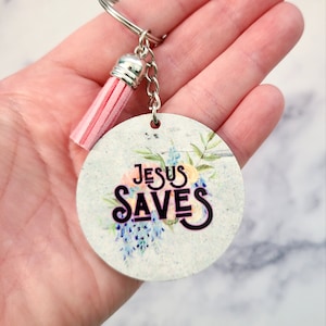 Jesus Saves Christian Keychain / Spring Floral Keychain / Inspirational Gift For Friend Under 15 / Gift For Teen Girl / Religious Bible