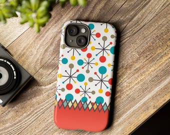 Colorful Atomic Tough Cases, Mid Century Modern iPhone Case, Protective Tech Accessories, Retro Phone Cover, Vintage Style Smartphone Shell