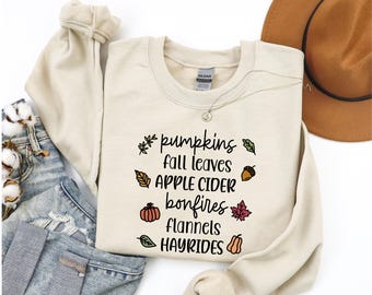 Sudadera cómoda de gran tamaño para otoño / Sudadera de franela con hogueras y calabazas / Sudadera acogedora para otoño / Regalo para ella / Regalo por menos de 50 dólares / Octubre