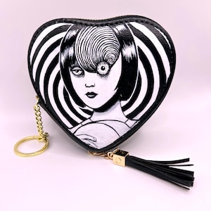 Junji Ito Inspired Uzumaki Spiral Girl Hand-Painted Heart Coin Purse Accessory