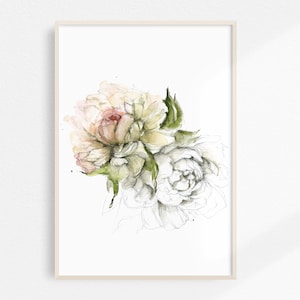 Pfingstrose, Kunstdruck, Aquarell, Blume, Blumenillustration, Dekoration, Marylène Roy, Dekoration, Pfingstrose, Wohnkultur, Quebec