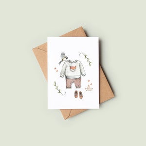 Carte de souhaits, carte de voeux, fête, naissance, aquarelle, carte de bienvenue garçon, nouveau-né, bébé, félicitations, Marylène Roy