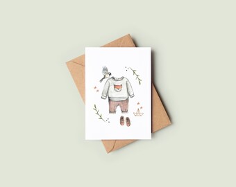 Greeting card, greeting card, party, birth, watercolor, boy welcome card, newborn, baby, congratulations, Marylène Roy