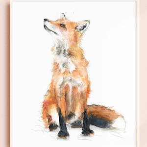 Illustration aquarelle, renard, illustration art aquarelle, Marylène Roy art, décoration murale, chambre, art print, animalier