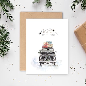 Navidad, tarjeta navideña, tarjeta de deseos, tarjeta de felicitación, fiesta, acuarela, Marylène Roy