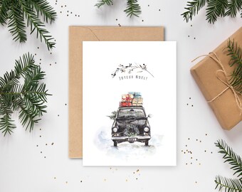 Noël, carte temps des fêtes, Carte de souhaits, carte de voeux, fête, aquarelle, Marylène Roy