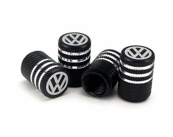 Volkswagen Black Logo Chrome Tire Stem Valve Caps 