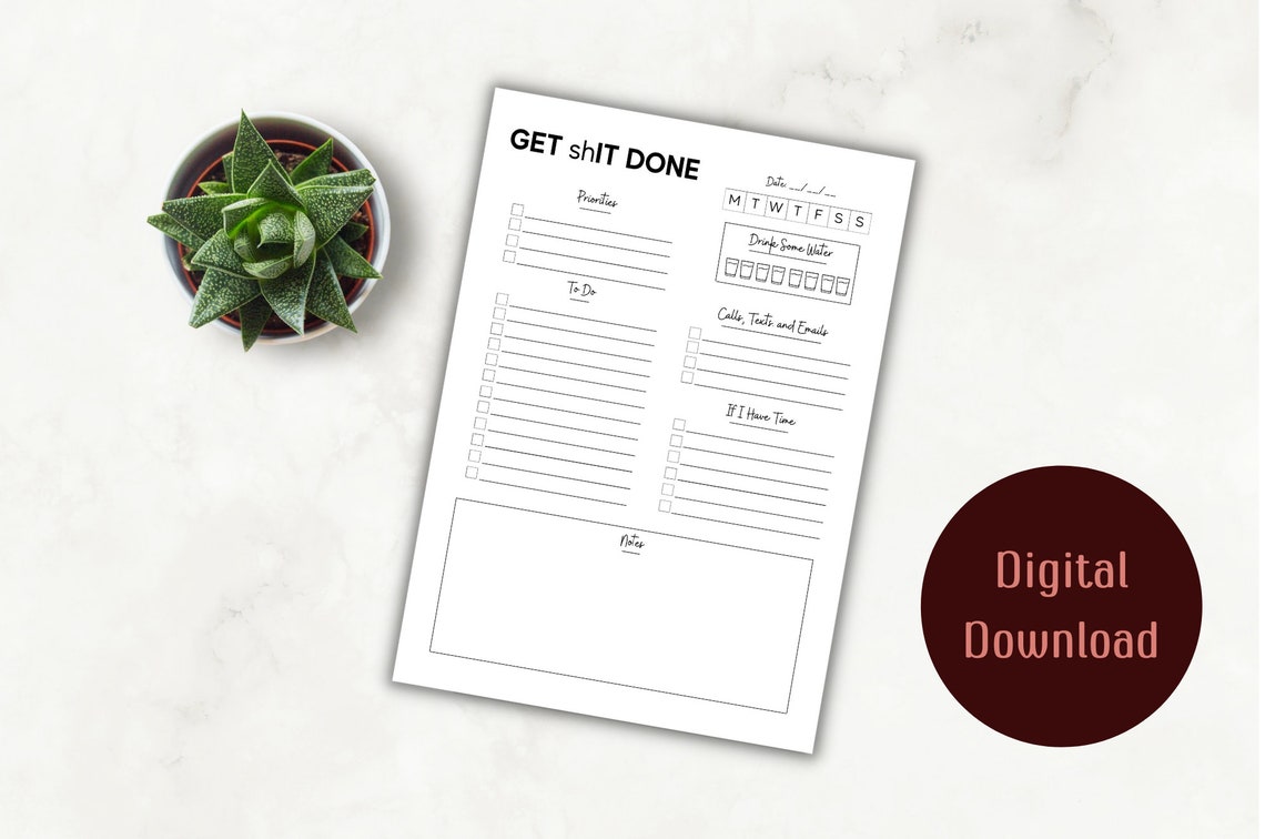Printable to Do List, Get Shit Done, Planner Insert, Minimalist Planner ...