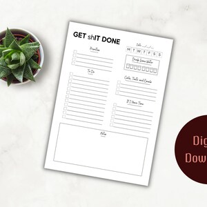 Printable to Do List, Get Shit Done, Planner Insert, Minimalist Planner ...