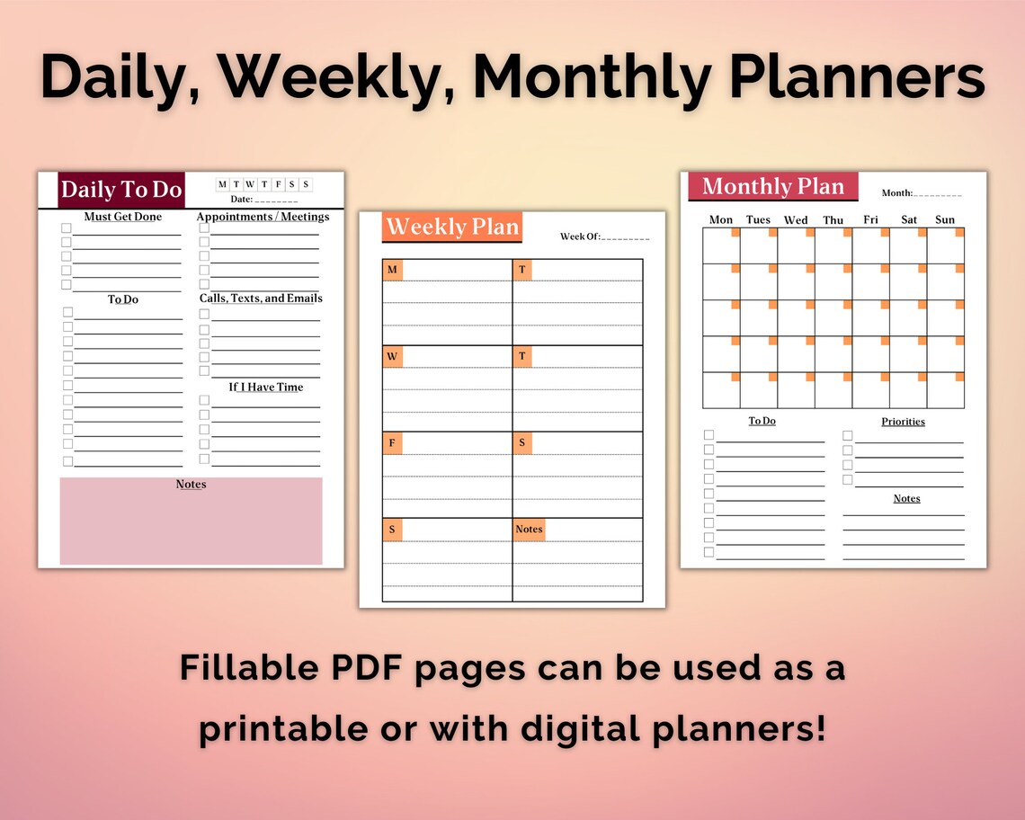 Essential Planner Bundle Printable Inserts, Daily Weekly Monthly ...