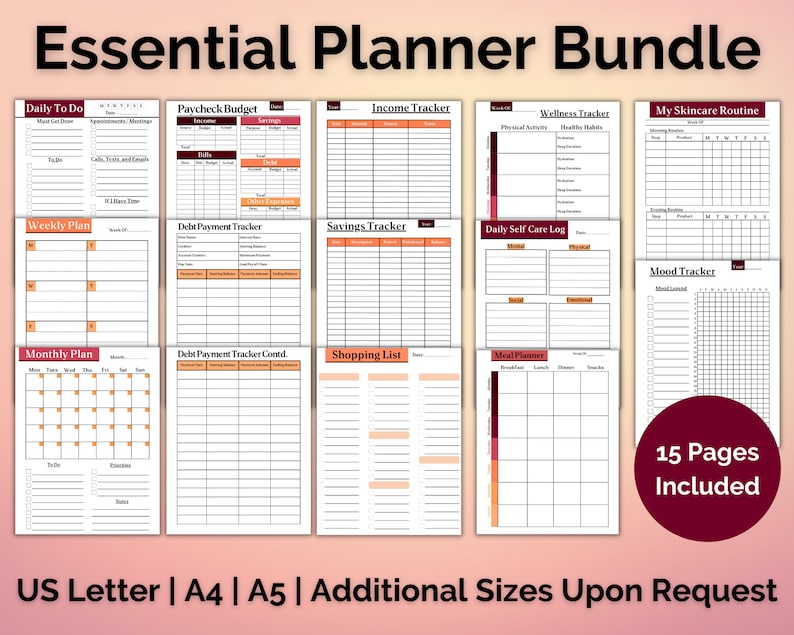 Essential Planner Bundle Printable Inserts, Daily Weekly Monthly ...