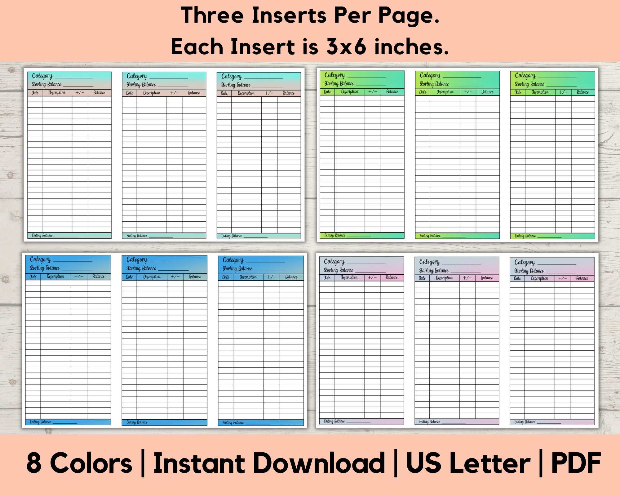 Cash Envelope System Inserts Printable, Cash Tracker for Envelopes, 3x6 ...