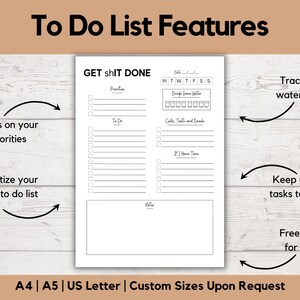 Printable to Do List, Get Shit Done, Planner Insert, Minimalist Planner ...