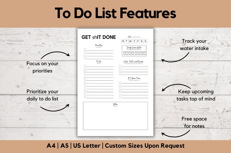 Printable to Do List, Get Shit Done, Planner Insert, Minimalist Planner ...