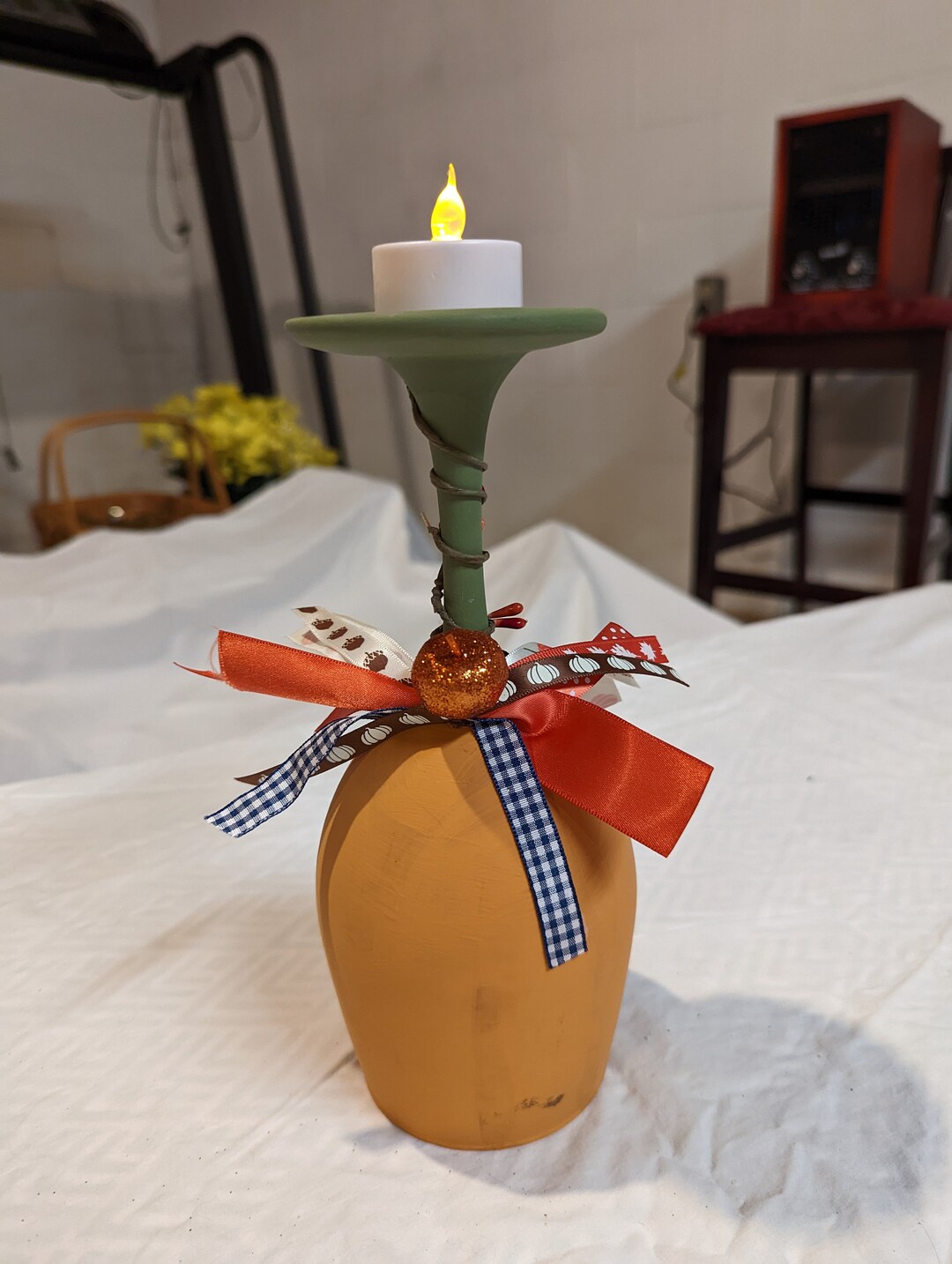 Pumpkin Wine Glass Candle Holder Etsy