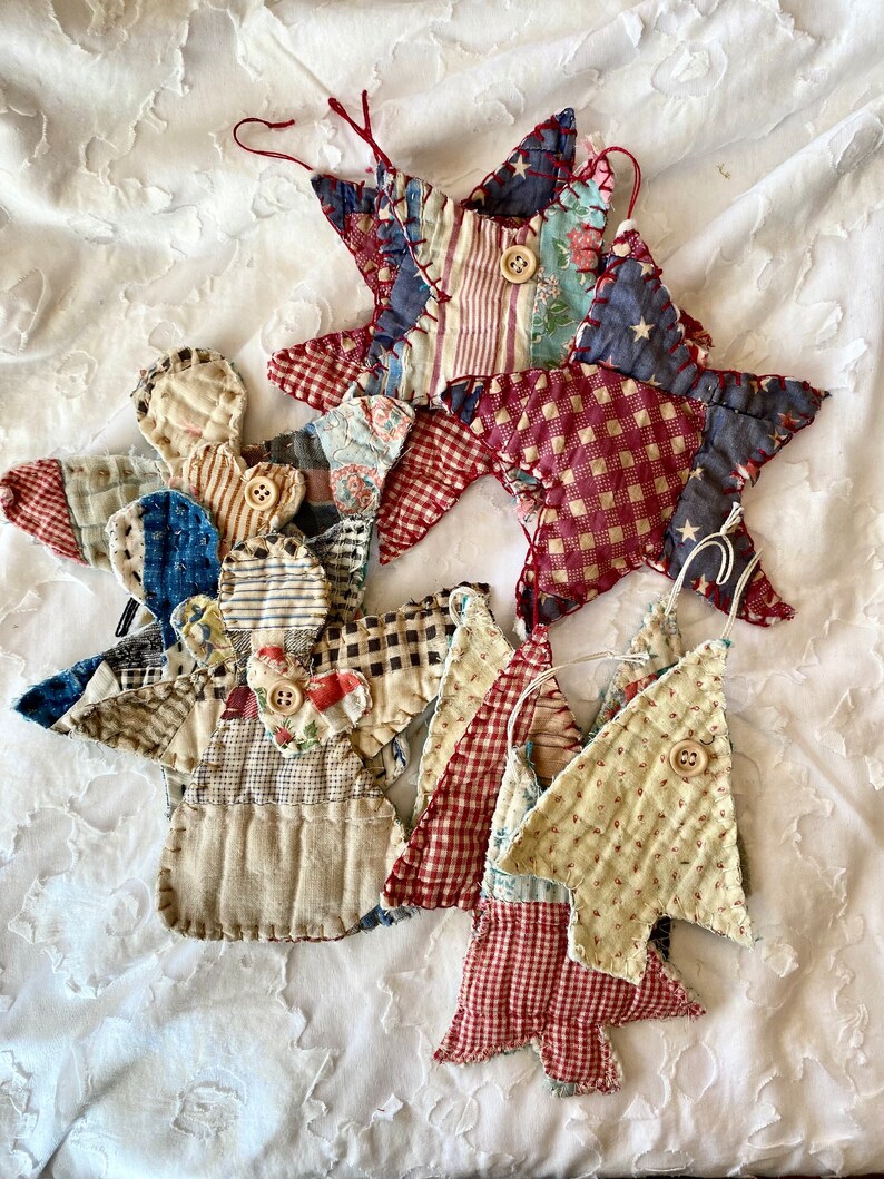Handstitched Folk Art Vintage Quilt Ornaments Etsy