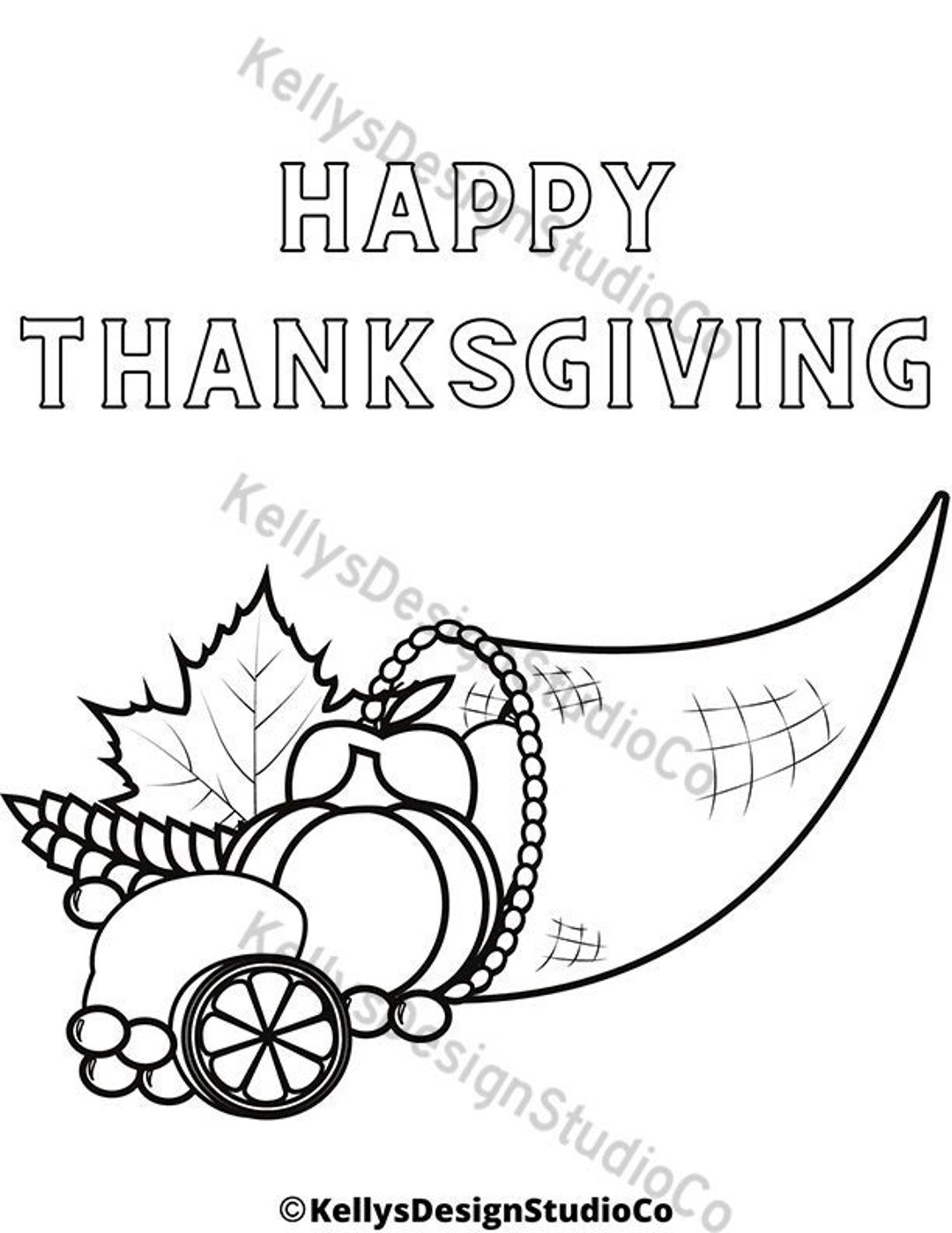 Happy thanksgiving coloring sheet page 2 etsy