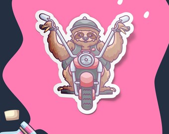 Sloth Biker Sticker: Funny Animal Laptop Decal